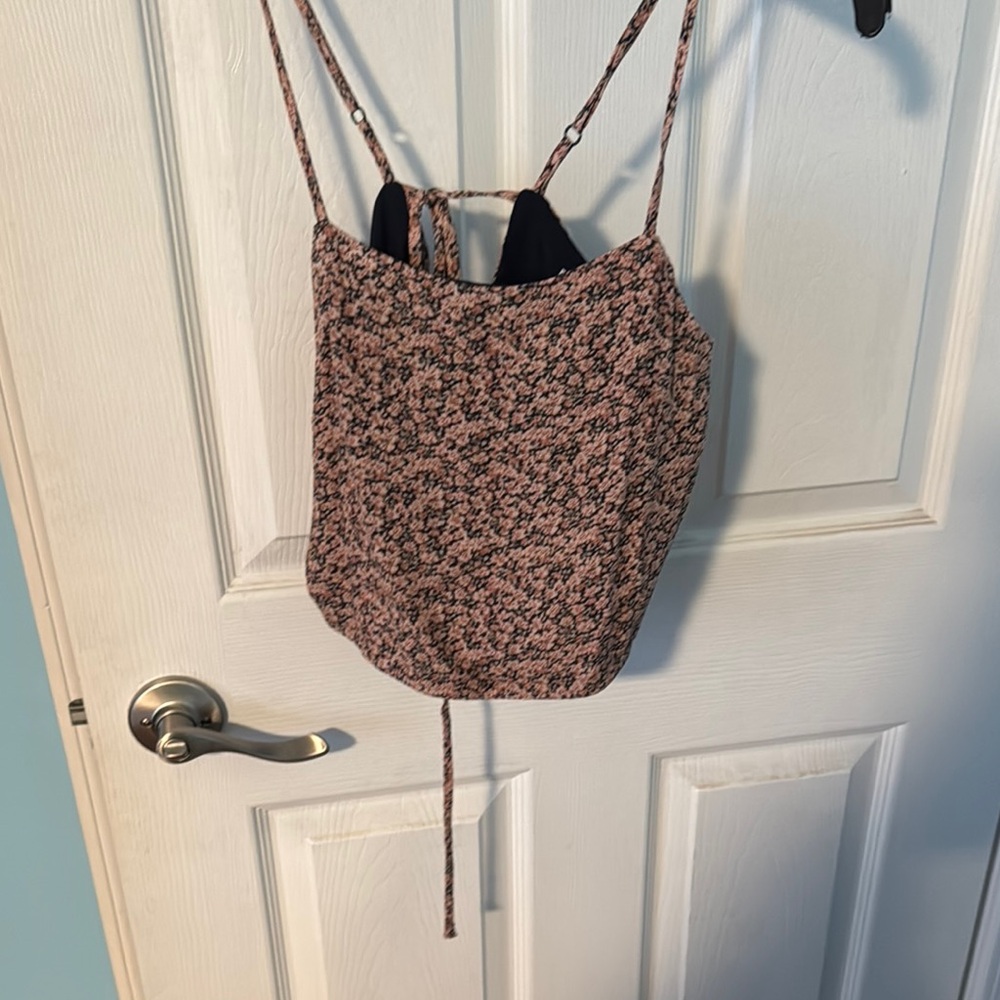 Floral Pink and Black Spaghetti Strap Top